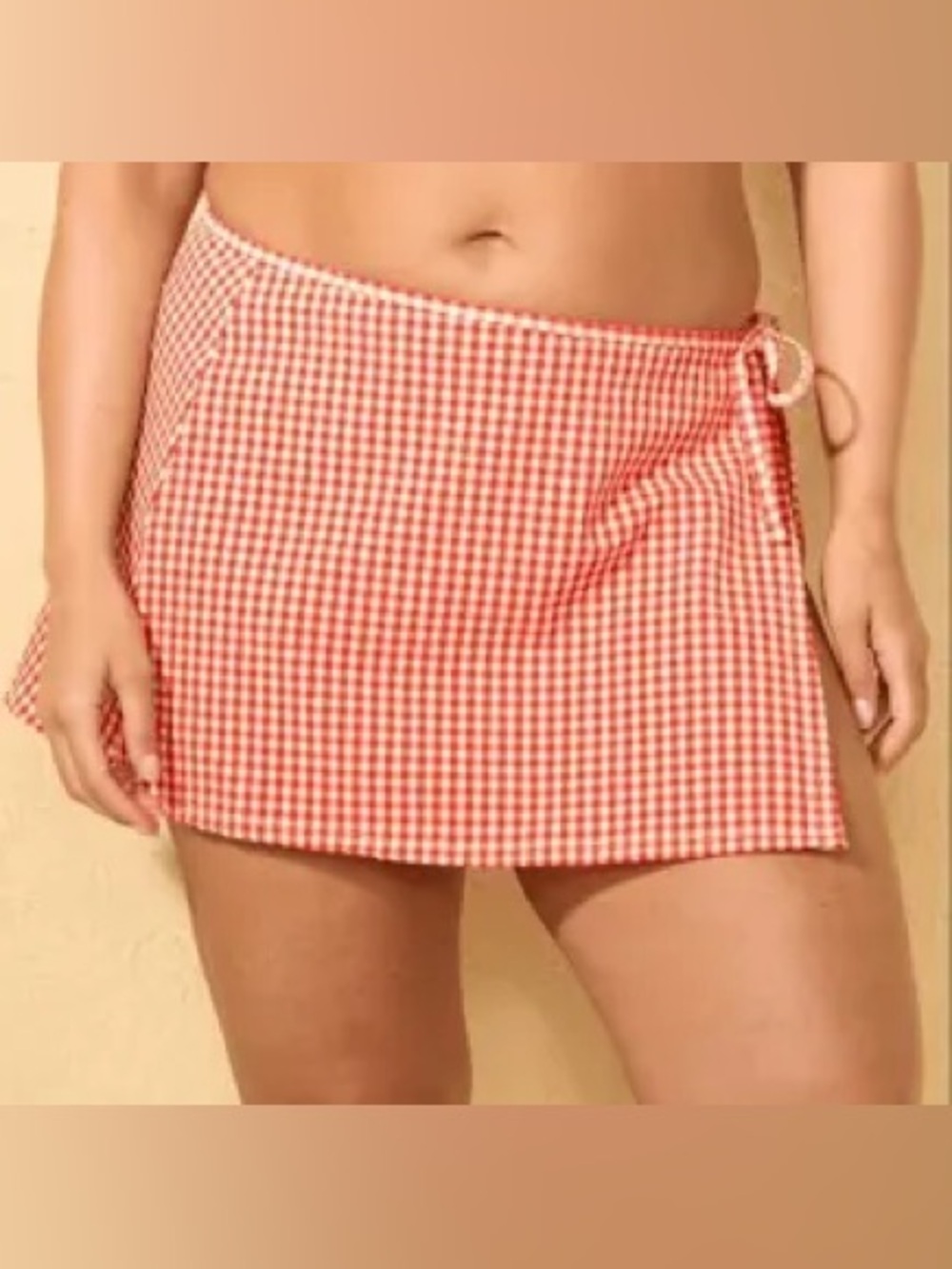 Shade and Shore Red Gingham Wrap Mini Skirt Cover Up